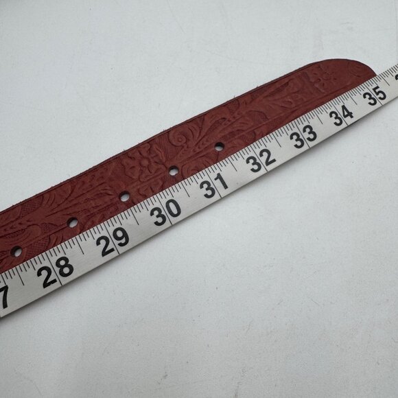 Lauren Ralph Lauren Embossed Red  Orange brownish Leather Belt W/ Silver Buckle - Picture 8 of 12